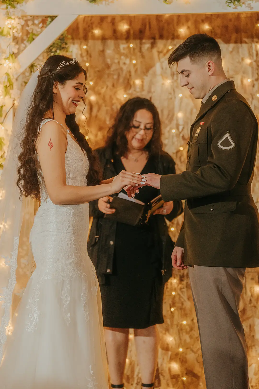 Bride and groom saying vows at the altar
