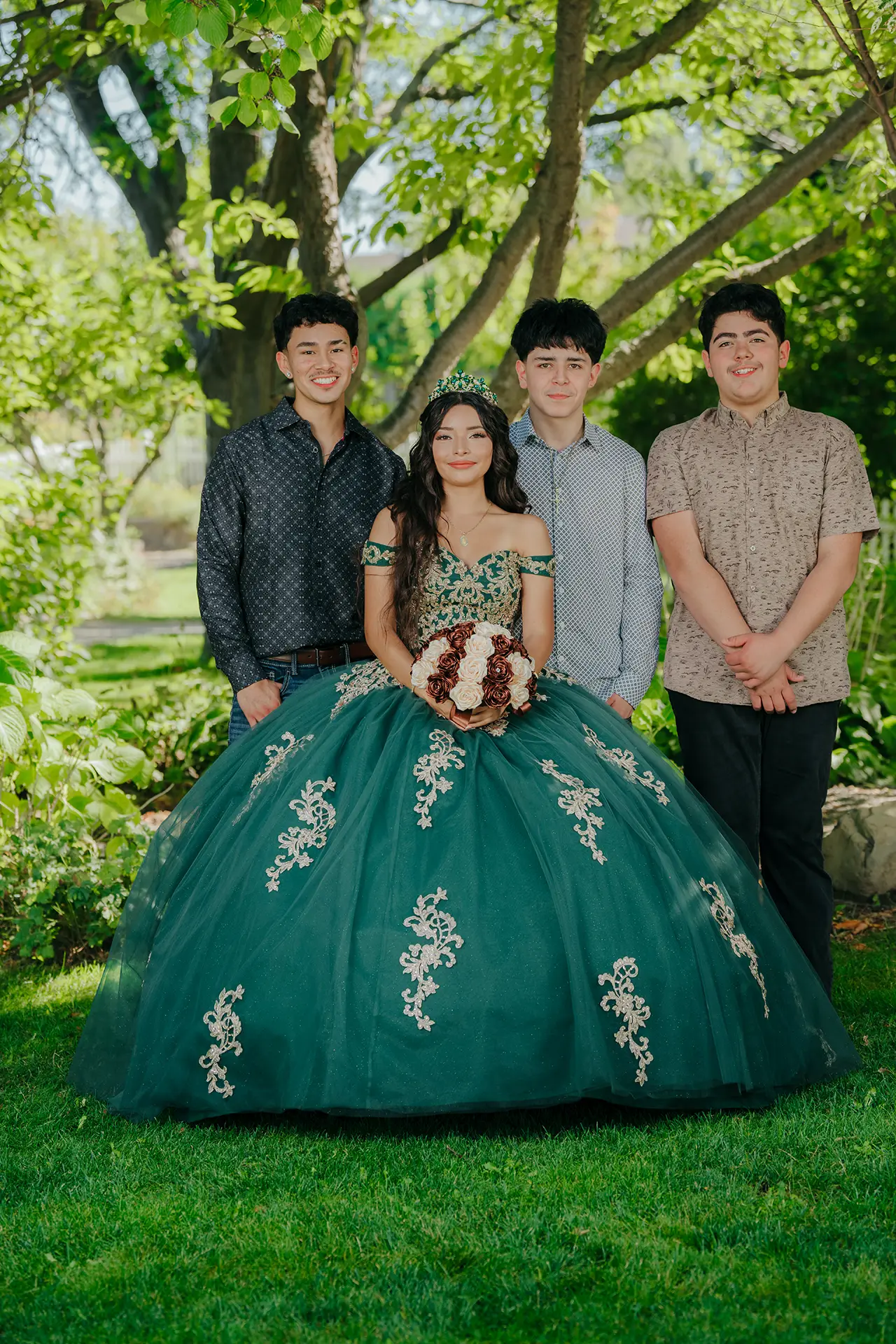 Family portrait at a quinceañera in Seattle, WA