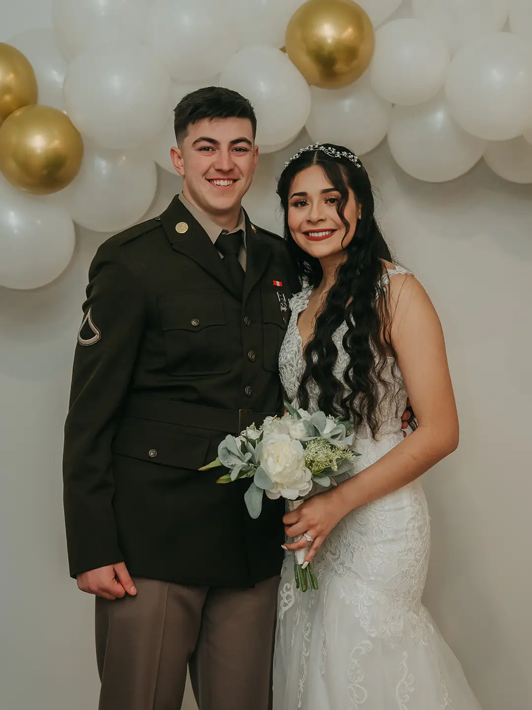 Groom and bride posing at wedding