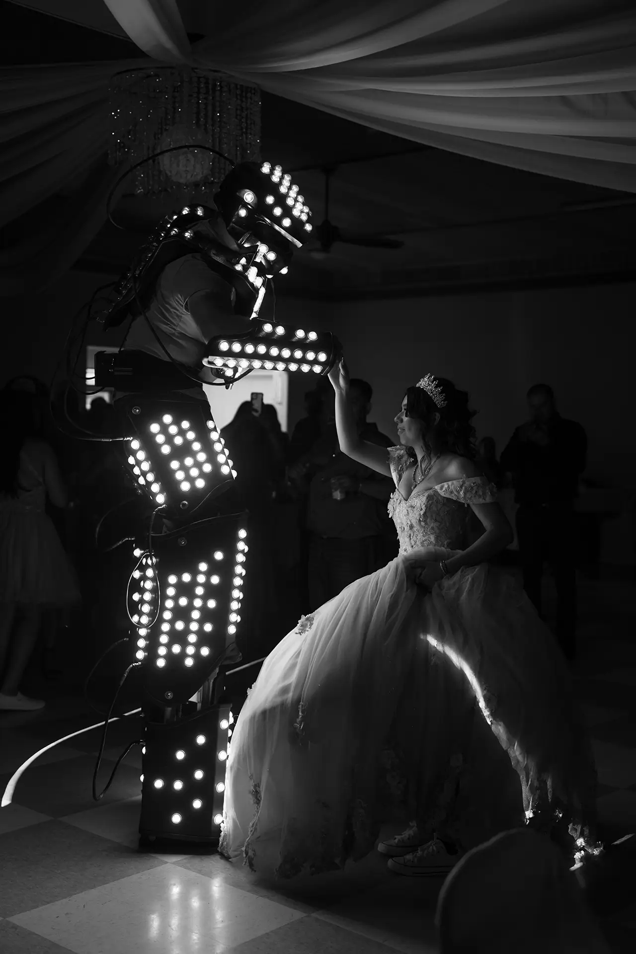 Vintage-style quinceañera robot dancing photo