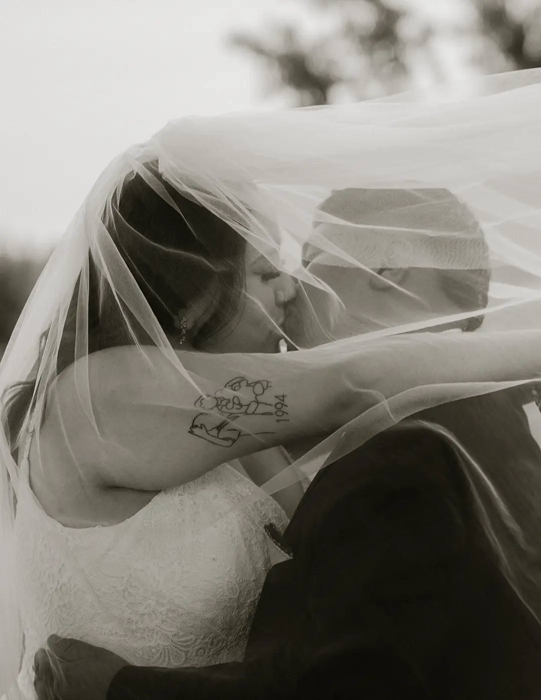 Vintage black and white married couple photo